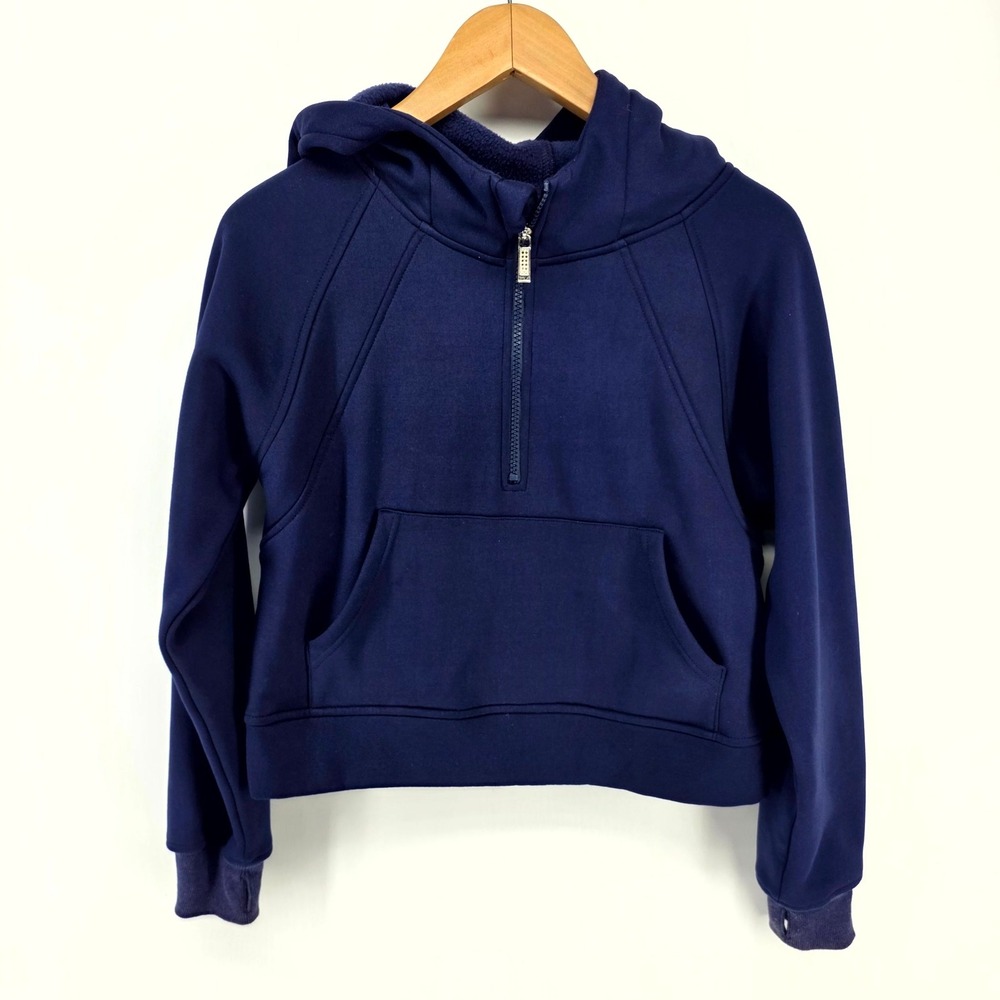 LASLULU Half Zip Hoodie Womens S Navy Blue Fleece Cropped Pullover Sweatshirt